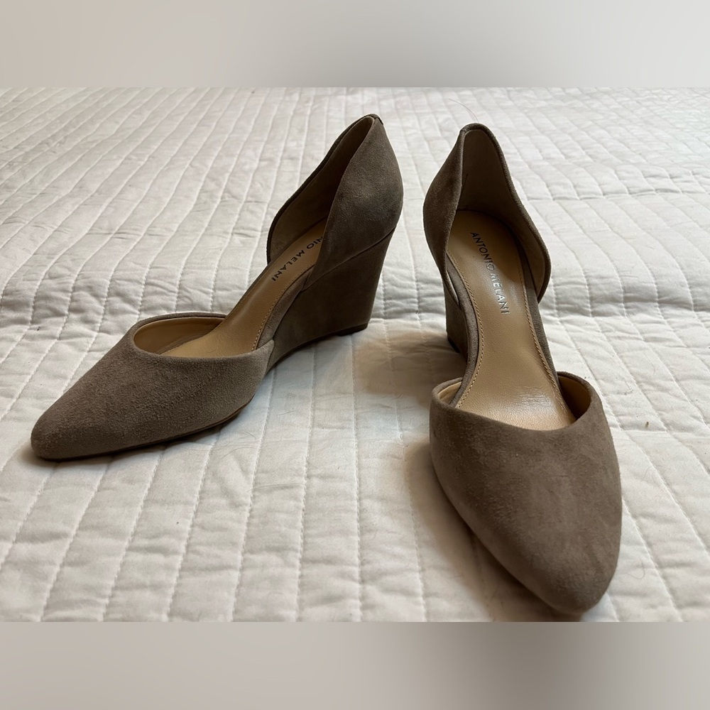 Antonio Melani Chance Nude Suede D'Orsay Wedges NWOB